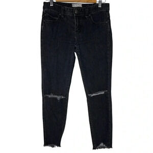 Free People Raw Fray Hem Skinny Ankle Distressed Knee  Black Jeans Size 27